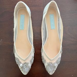Betsey Johnson Cream Flats with Beading